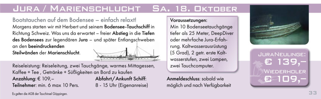 Tauchausfahrt zur Jura und Marienschlucht Bodenssee