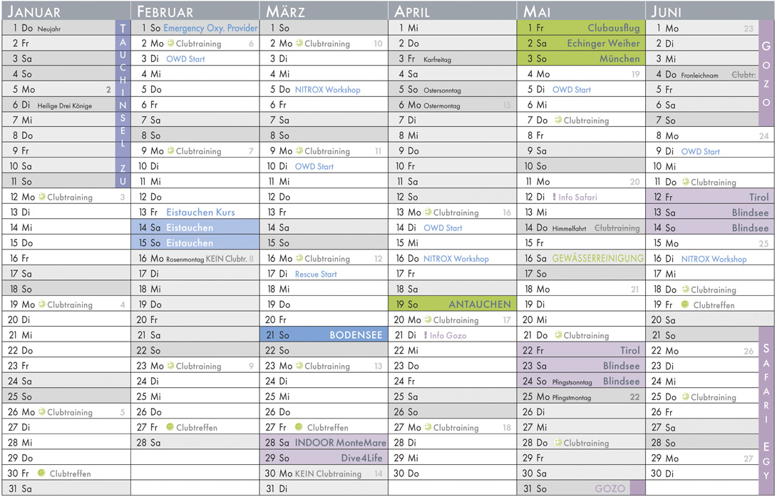 Termine der Tauchinsel Göppingen Kalender 2026
