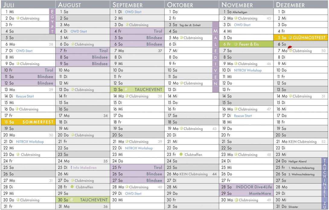 Termine der Tauchinsel Göppingen Kalender 2026